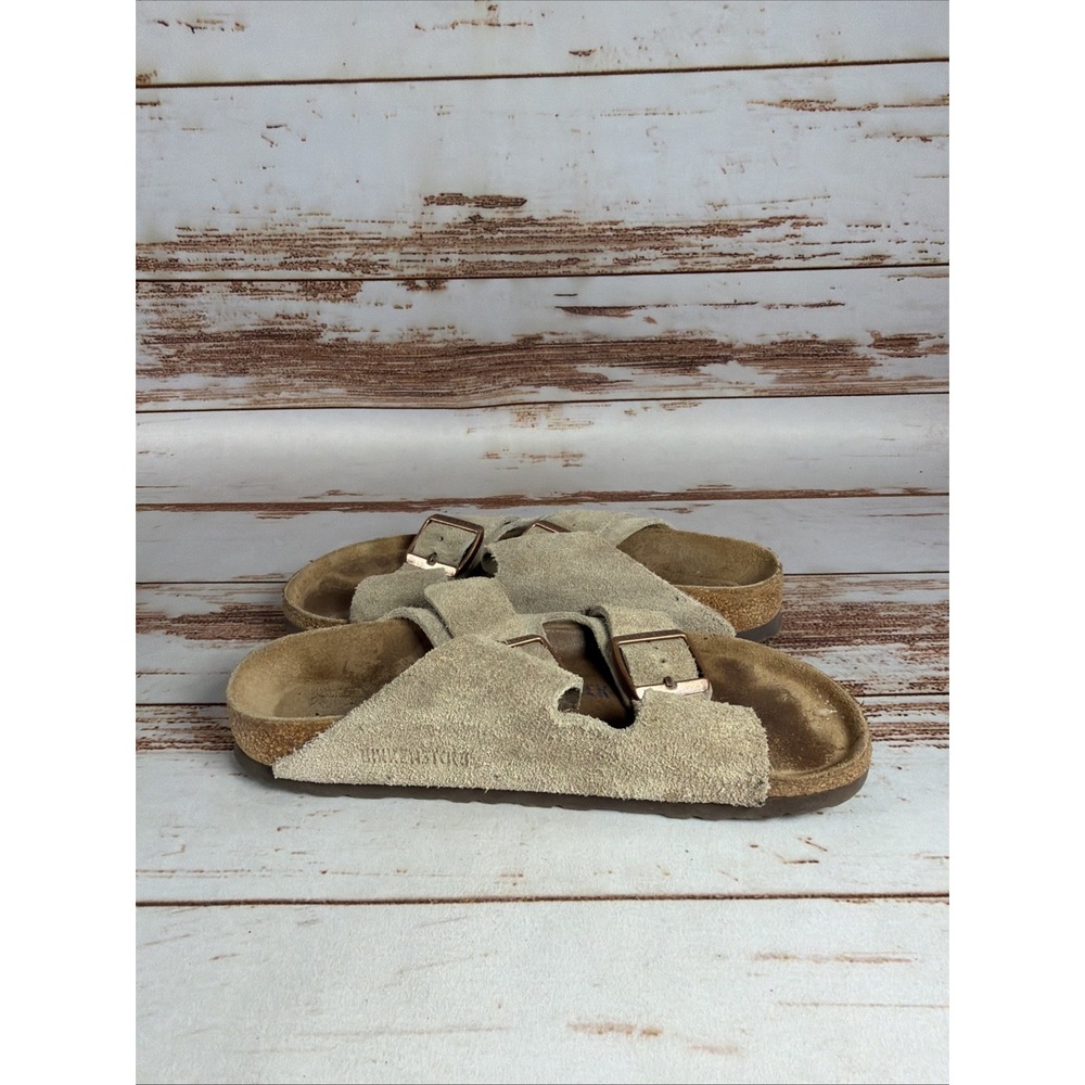 Birkenstock Arizona EU37 US 6.5 Suede Double Buckle Slide Sandals Beige - Picture 3 of 7